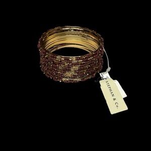 Stephan & Co. Gold Tone Wire & Bangle Muted Purple Microbeads & Gold Accents